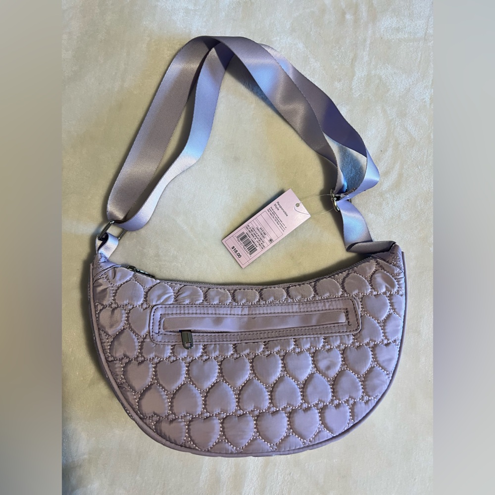 Quilted Heart-Pattern Crossbody Bag in Light Lavender NWT